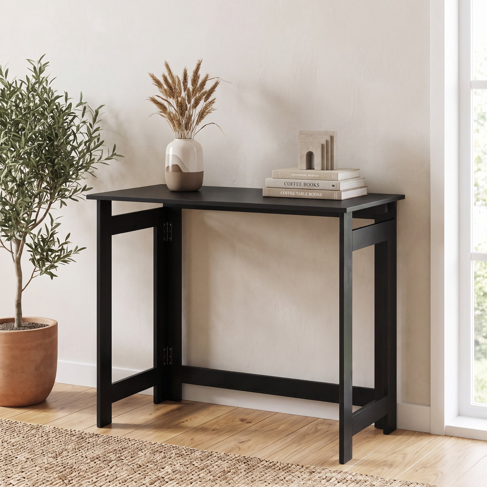 Furnibear Folding Console Table with Foldable Legs Narrow Entryway Sofa Table for Hallway Entrance and Behind Couch Space Saving, Black