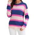 thumbnail image 4 of Xuanfei Women Contrast Color Spliced Horizontal Stripes Crew Neck Knit Sweater, 4 of 7