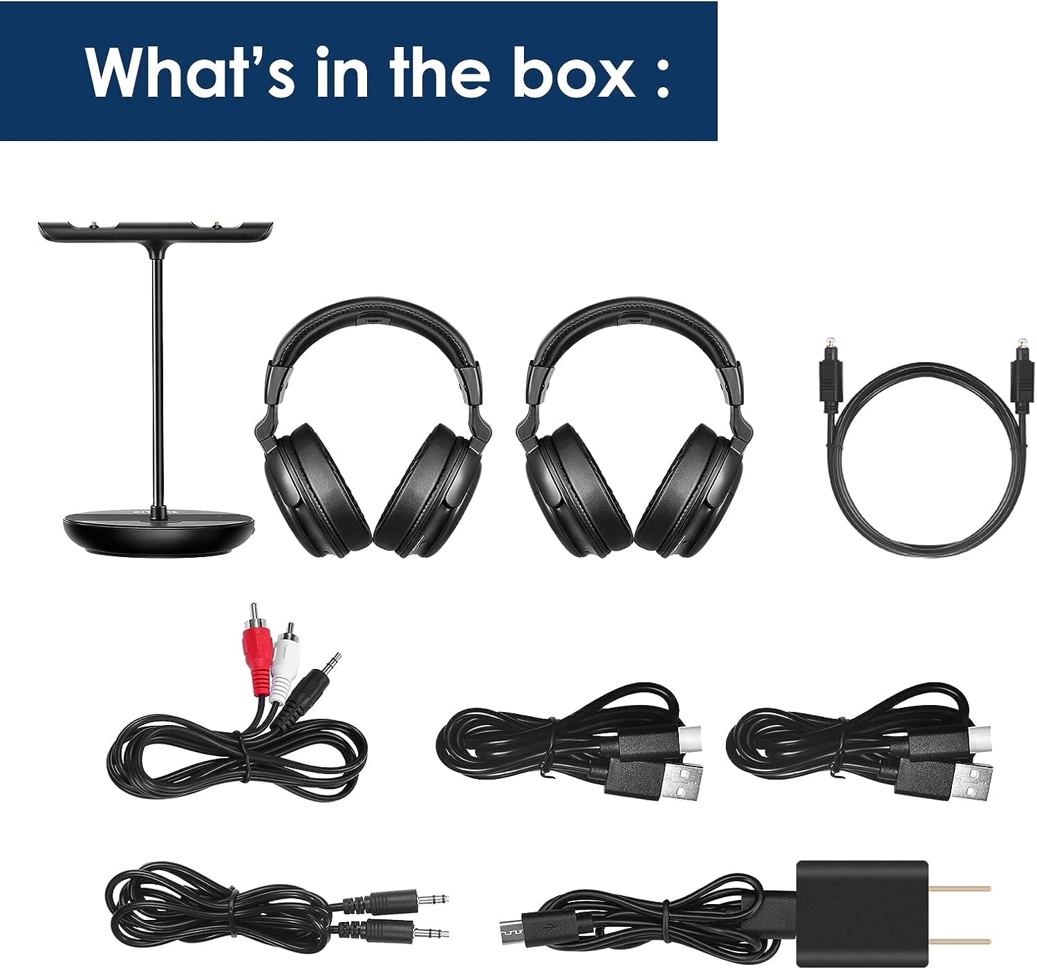 SIMOLIO Dual Wireless Headphones for TV Watching w/ 2.4G Transmitter & Charging Stand & Spare Battery, Dialog Clarifying, Tone & Balance Control, Clear Voice for Seniors, 100FT Range-SM829D2W (New)