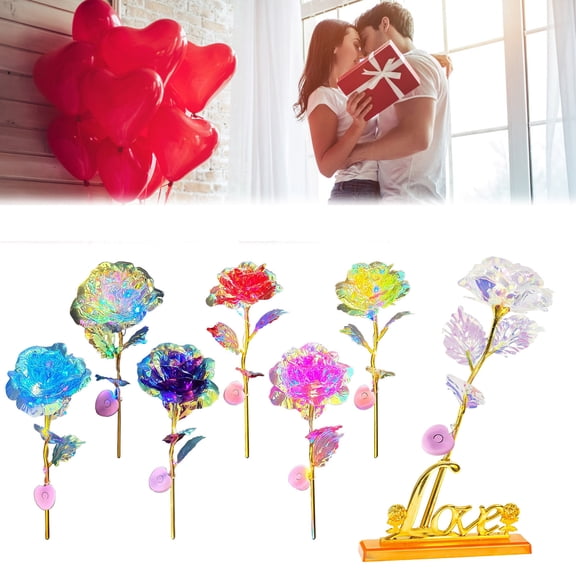 LED Rose Light Up Flower, Artificial Flower with Glittering Petals, Romantic Valentine's Day Gift for Her, Home Decor, Party Decoration, Battery Operated Gift for Girlfriend, Wife, Anniversary