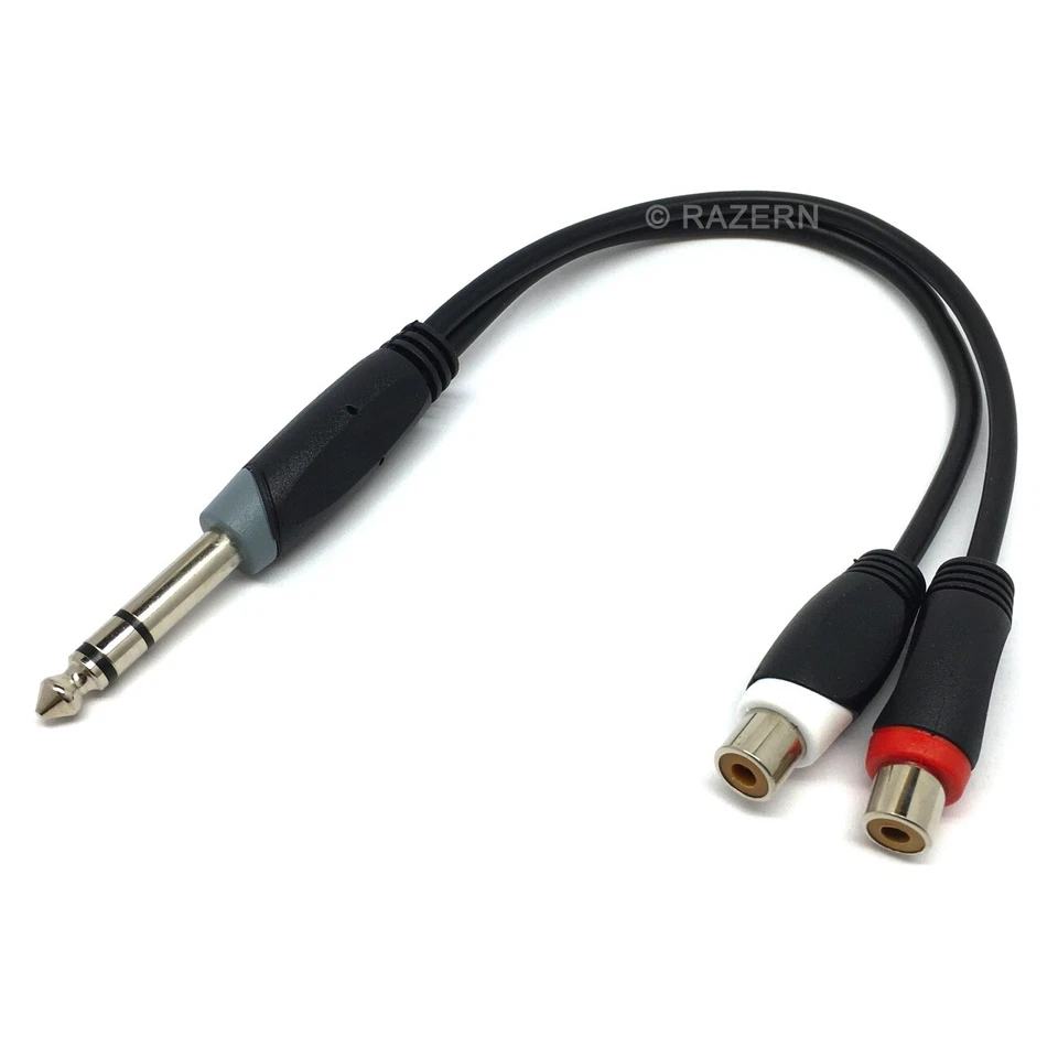 New 6 Inch 1/4 Stereo Male Trs Plug To 2 Female Rca Jacks Audio Y Splitter Cable