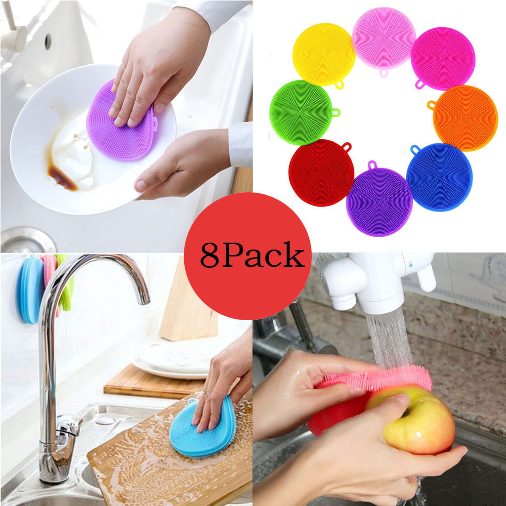1x Dish Washing Silicone New Sponge Scrubber Kitchen Cleaning Antibacterial Tool 