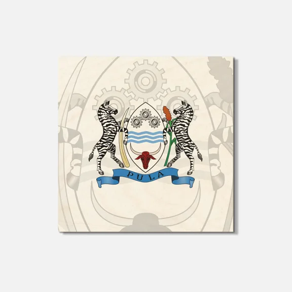 Botswana Coat Of Arms 4'' X 4'' Square Wooden Coaster