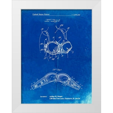 Borders  Cole 15x18 White Modern Wood Framed Museum Art Print Titled - PP1004-Faded Blueprint Push-up Bra Patent Poster