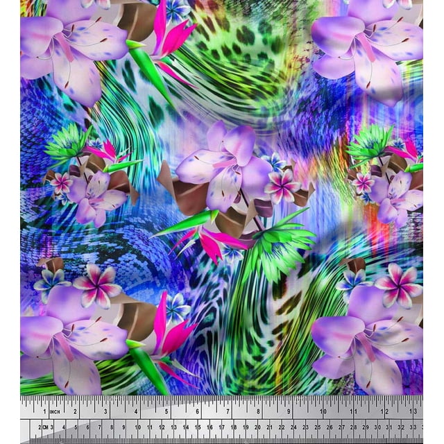 Soimoi Poly Georgette Fabric Animal Skin & Tropical Flower Decor Fabric Printed Yard 52 Inch Wide