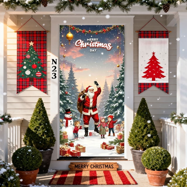 35 X 72 Inch Christmas Door Cover Christmas Door Curtain Christmas Day Door And Wall Decoration Festival Party Decoration