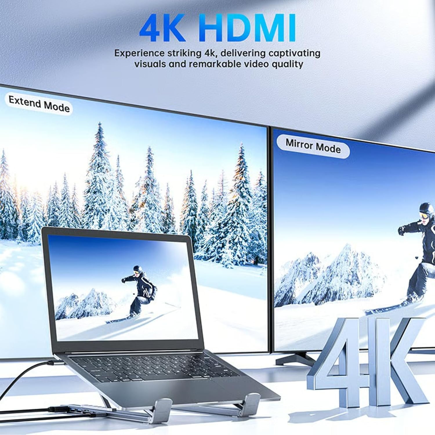 8-in-1 USB-C Laptop Stand with Docking Station,Portable Aluminum Laptop Stand for Desk with 4K HDMI,USB 3.0,USB-C Ports,SD Card Slot,Adjustable Height