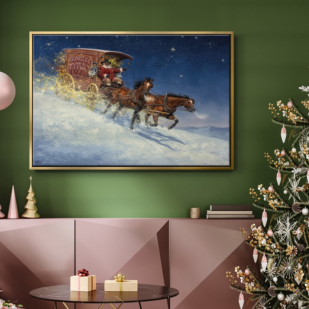 Nick of Time - Framed Gallery Wrapped Holiday Canvas - 17 x 25 - Gold Frame