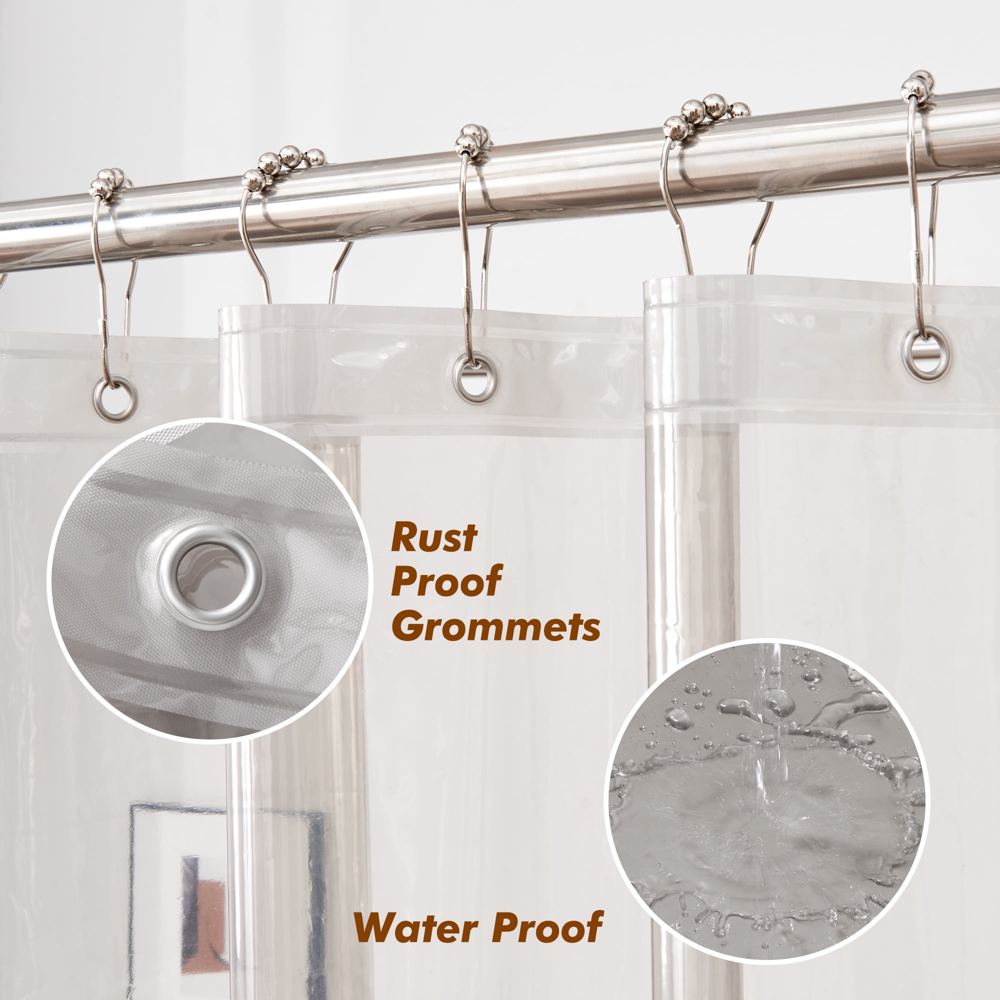 Mrs Awesome Clear Waterproof Shower Curtain Liner Lightweight PEVA with Magnets, Black -72" x 72"