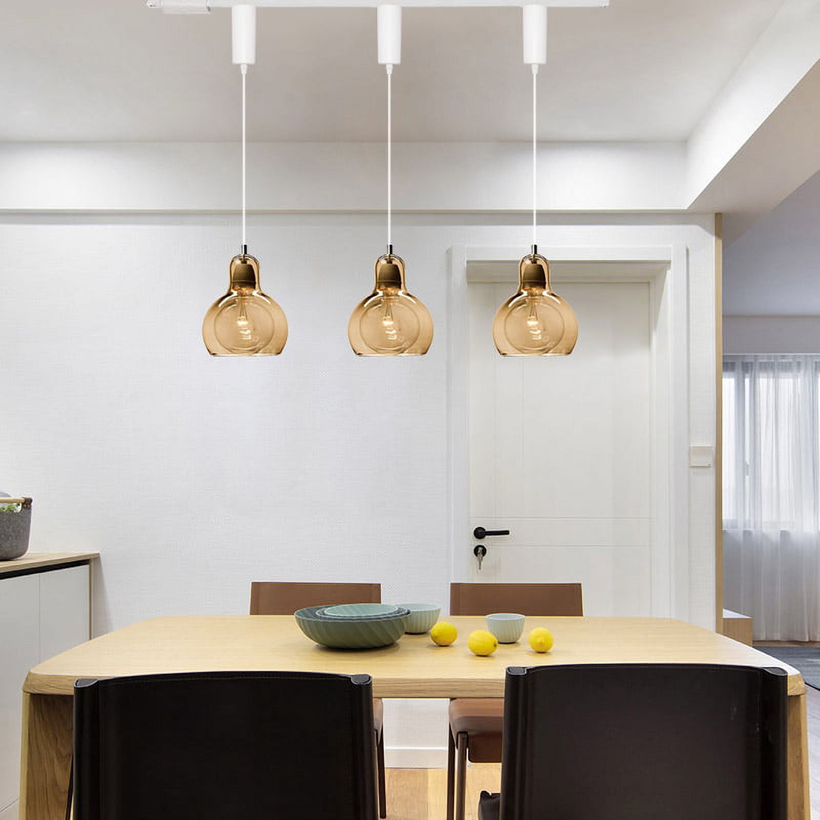 Kiven H-Type Track Lighting Light fixture, Adjustable Length,3-Light Modern Glass Halo Track Pendant Light, , E26 Socket