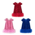 thumbnail image 5 of Hotiary Toddler Baby Girl Glitter Sequin Dress Kids Sparkly Fancy Ruffle Short Sleeve Holiday Festival Tulle Dress Children Birthday Party Princess Dress Blue for 2-8Y, 5 of 5