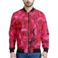 thumbnail image 4 of Chaqueta bomber con estampado 3D de flores rosas para hombre, sudadera con gráfico floral para primavera y otoño, tops para mujer, abrigo de manga larga con cremallera para calle, 4 of 5