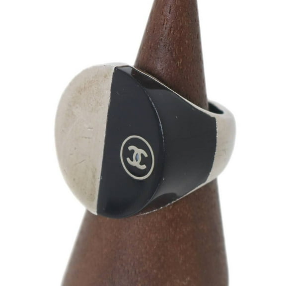 Pre-Owned CHANEL Coco Mark Bicolor Ring Size 13 Black x Silver Total weight: approx.... (Good)