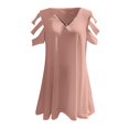 thumbnail image 4 of Cold Shoulder Tops for Women Short Sleeve Strappy Zipper V Neck Flowy Blouses Loose Lightweight T Shirts Summer Tunics, 4 of 5