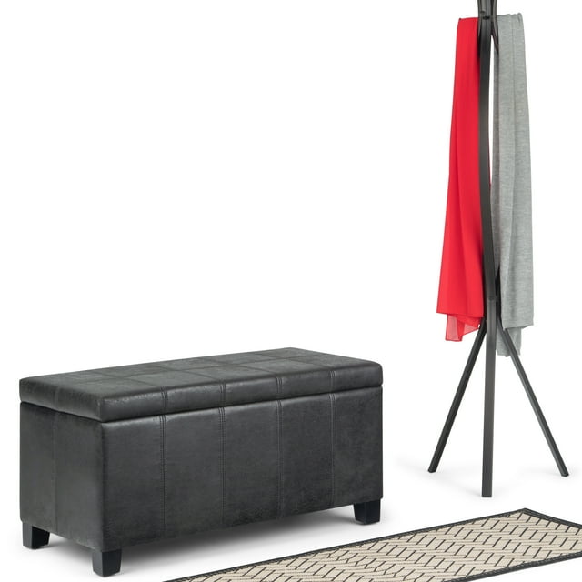 SIMPLIHOME Dover Banc Rectangulaire de Rangement à Dessus Relevable de 36 Pouces de Large en Similicuir Aéré Noir Vieilli Rembourré, Repose-Pieds Tabouret, Table Basse pour le Salon, la Chambre et la Chambre d'Enfant
