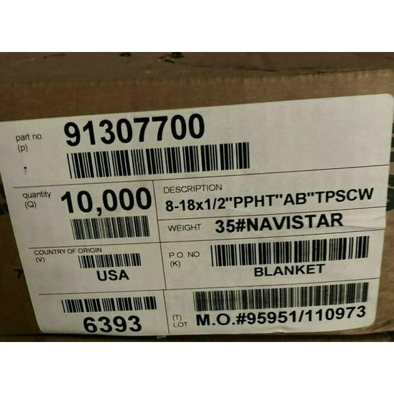 ( 1 BOX OF 10,000) NAVISTAR INTERNATIONAL 91307700 SCREW AB CRPNH #8 X 1/2 BLK
