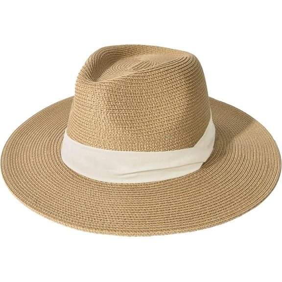Minzimin Womens Mens Wide Brim Straw Panama Hat Summer Beach Sun Hat UPF Straw Hat for Women