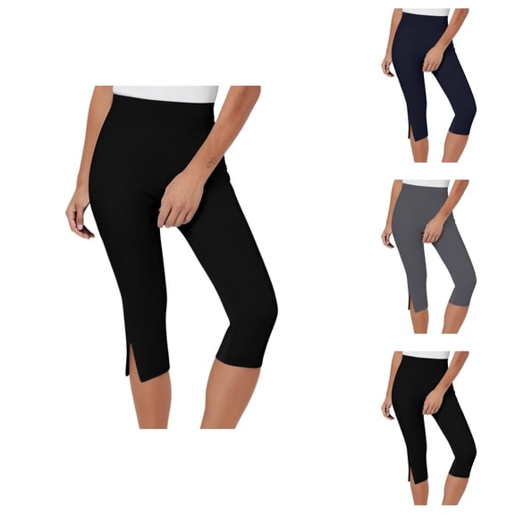 Capri Leggings for Women Elastic High Waist Lightweight Slim Fit Slit Hem Stretchy Workout Yoga Pants Capris