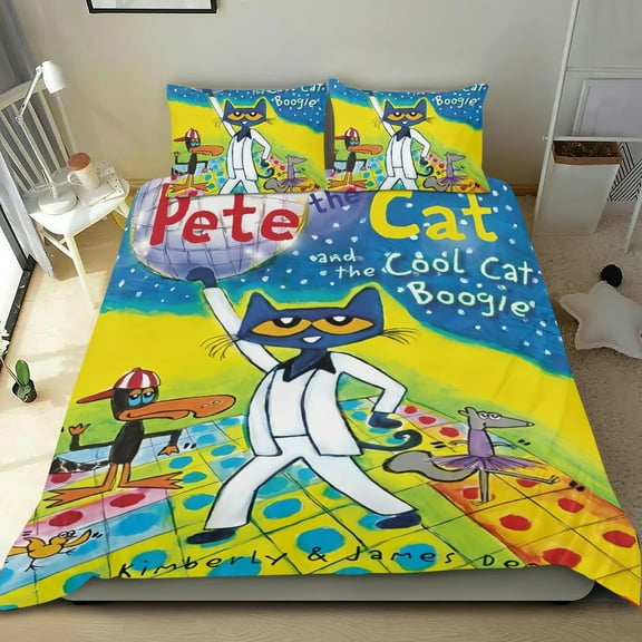 3 Piece Bedding Set For Pete the Cat Duvet Cover Sets Comforter Cover Set Cute Super Soft Teens Bedding Set Kids Bedroom Gifts,1 Duvet Cover with 2 Pillowcases Twin