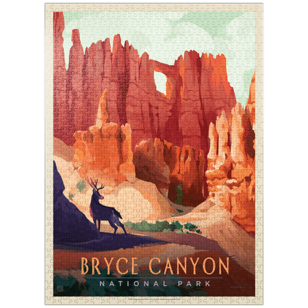 MyPuzzle - Bryce Canyon National Park: Mule Deer Vintage Poster - Premium 1000 Piece Jigsaw Puzzle for Adults