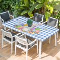 thumbnail image 2 of Easter Table Cloths for 4 Foot Rectangle Tables, Spring Watercolor Bunny Eggs Butterflies Blue Plaid Patio Waterproof Elastic Fitted Tablecloths, Washable Rectangular Table Cover for Camping, 2 of 8