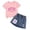 B, variant on Girls Skirt Set Letter Print Short Sleeve T-Shirt and Denim Skirt Summer Casual 2 Piece Outfit(D,2-3 Y)