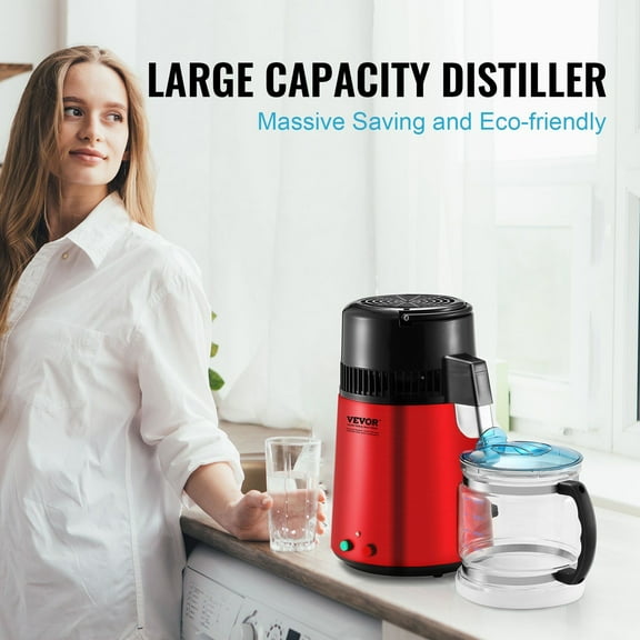 4L Countertop Water Distiller, Stainless Steel Pure Water Maker for Home, 750W Distilled Water Machine, Red