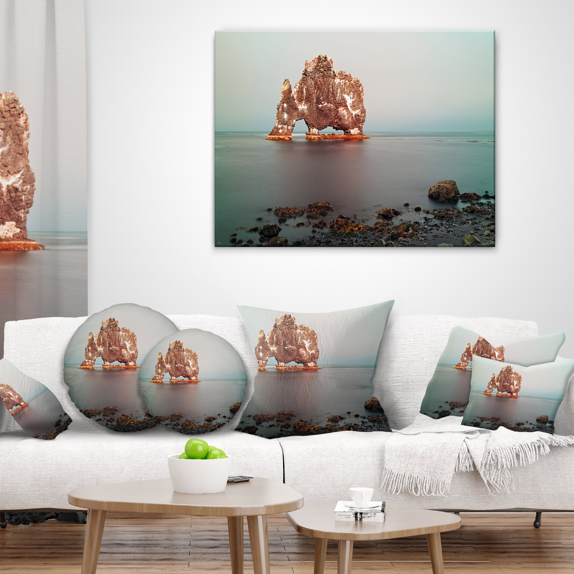 Designart Rock Sea Symbol in Iceland - Seashore Throw Pillow - 16x16