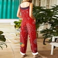 thumbnail image 3 of Women's Christmas Print Suspender Jumpsuit - Casual Loose Retro Cotton Linen One-Piece, Red Size M, 3 of 5