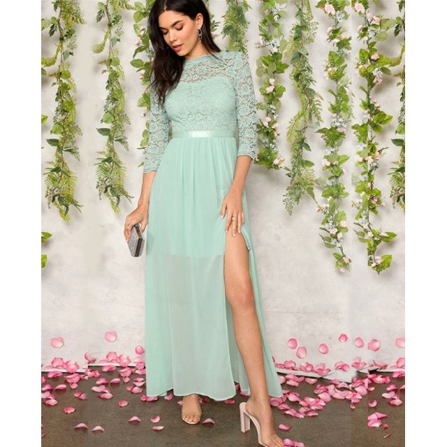 Maxi Vestido Largo De Fiesta Elegante Mujer Dama Sexi Encaje - Agua - L DaraBaby Shein Vest037_1