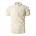 thumbnail image 4 of dazeni Mens Summer Linen T Shirts Lightweight Slim Fit Button Down Henley Shirts Solid Casual short Sleeve Tops Lightweight Beach Vacation Outfits Beige Medium, 4 of 6