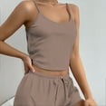 thumbnail image 6 of Womens Pajama Sets Solid Color Feminine Fashion Top Shorts Pajama Set,Coffee L, 6 of 6