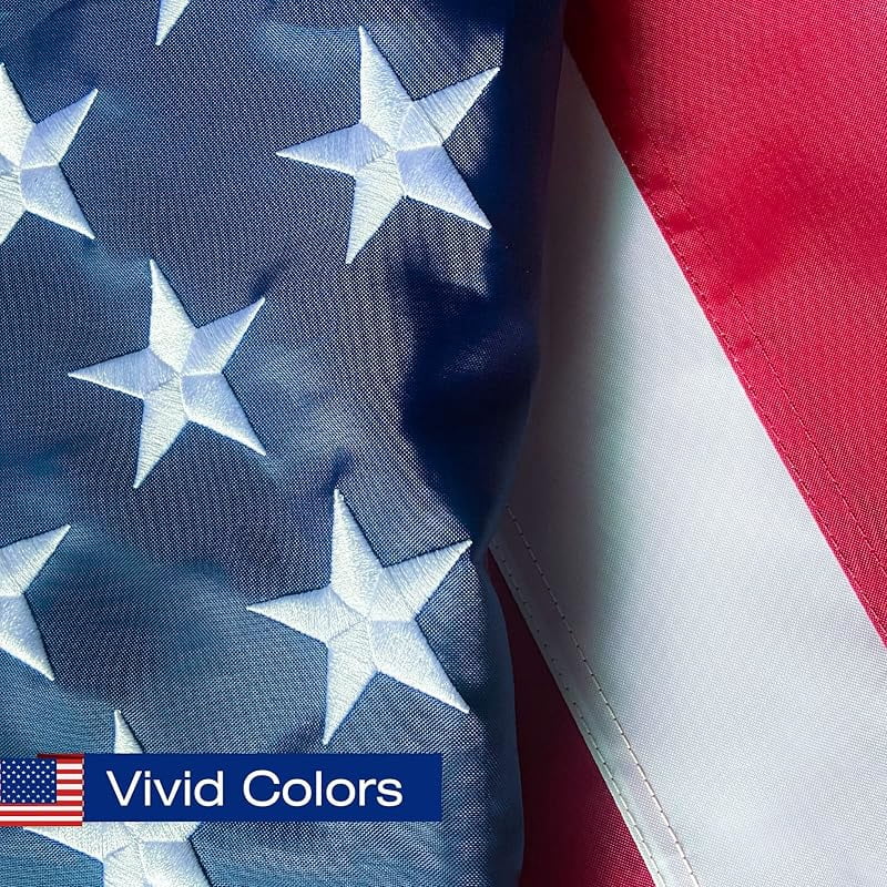 American Flag Pole Sleeve Banner Style USA US Flag Embroidered Stars Sewn Stripes Pole Sleeve Heavy Duty Durable (Flag Pole is NOT Included)