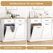Roromall Double Tilt Out Trash Cabinet, Hidden Trash Storage Cabinet 20 gal, Freestanding White Garbage Can Cabinet for Kitchen Dining Living Room