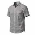 thumbnail image 5 of Men's Cotton Linen Short Sleeve Shirts Loose Casual Lightweight Button Down Shirt Beach Vacation Summer Tops with Pocket Size S-4XL Gray, 5 of 6