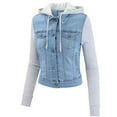 thumbnail image 3 of Uooqdmx Jean Jacket Women Denim Jacket for Women Classic Casual Hooded Single Breasted Bottn Down Denim Jacket Cropped Jacket Blue 1 M, 3 of 3