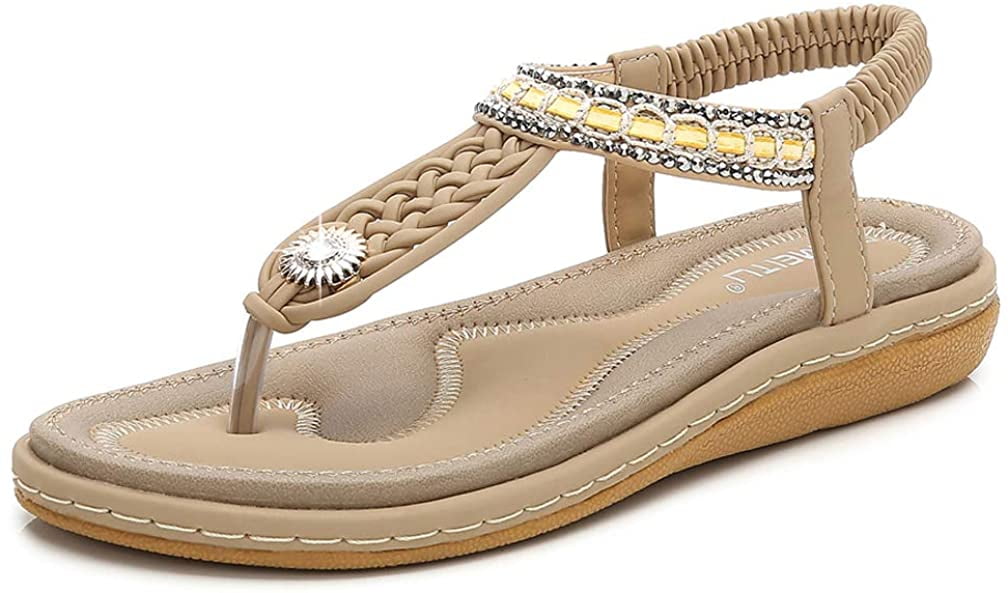Haute Edition Women's Bohemian Beaded Elastic Slip on Comfort Sandals