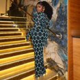 thumbnail image 2 of Women's Color Spliced O-Neck Long Flare Sleeve Hollow Out Hips Wrapped Long Dress, 2 of 17
