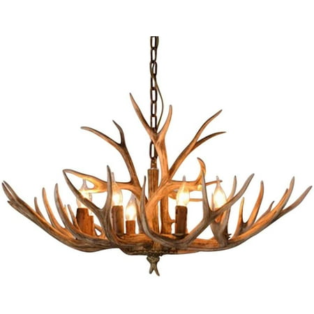 

Oukaning Deer Antler Resin Chandelier Loft Pendant Light LED Candle Bulbs Ceiling Lamp