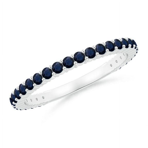 Round Shape Blue Sapphire Eternity Band Ring 925 Sterling Silver September Birthstone Wedding Anniversary Gift Gemstone Jewelry