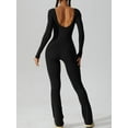 thumbnail image 4 of Douhoow Women Ribbed Yoga Jumpsuits Long Sleeve Backless Bodycon Romper Slim Fit Sports Bodysuits Streetwear, 4 of 8