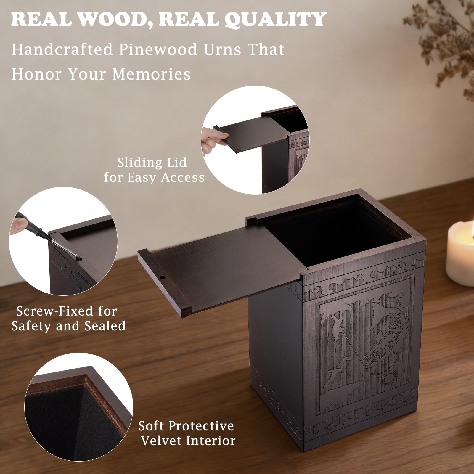 XIUDA Cremation Urns for Human Ashes Adult Male Female, Wooden Tree of Life Medium Keepsake Urns for Ashes, Burial Funeral Memorial Decorative Urns for Men Women Pets Dog Urn- Up to 200 lbs