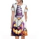 thumbnail image 1 of Disketp Halloween Gnome With Pumpkins para Vestido de Manga Corta para Mujeres, Vestidos de Verano para Mujeres, Casual y Holgado para la Playa, 1 of 6