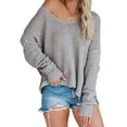 thumbnail image 3 of Women Knit Sweaters, Long Sleeve Pullover Tops Hollow Oversized Split Design  For Outdoor For Home ANGGREK Gris L, 3 of 7