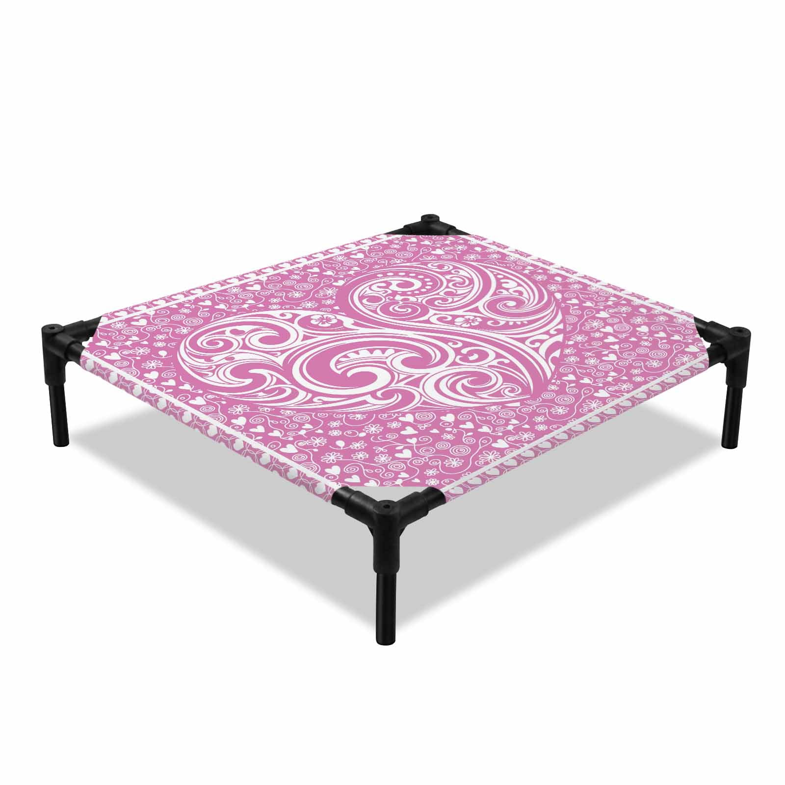 Valentine s Day Elevated Dog Bed Abstract Boho Romantic Floral Leaf Pink Love Heart Filling Cooling Breathable Outdoor Raised Dog Cot Bed with Metal Frame Non-Slip Feet for Small Dog 20x20in