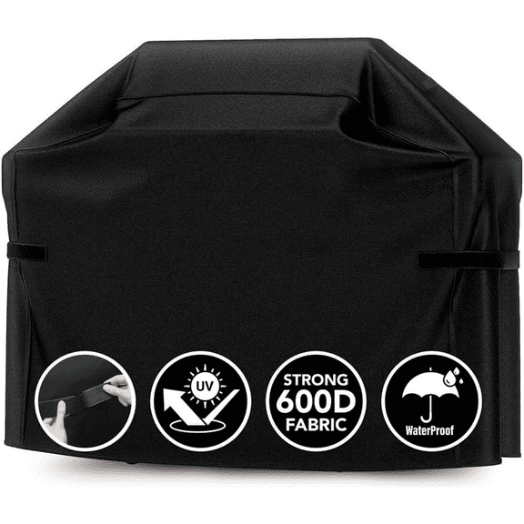 Heavy Duty BBQ Grill Cover for Outdoor Grill, 64 Inch – Waterproof, Weather Resistant, UV & Fade Resistant with Adjustable Straps – Gas Grill Cover for Weber, Genesis, Charbroil, etc. Black