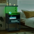 thumbnail image 2 of Topcobe FCH Black Wood Steel 1 Drawer Shelf LED Light Strips Nightstand, Side Tables Bedroom with Socket Charging Station USB Ports, 2 of 11