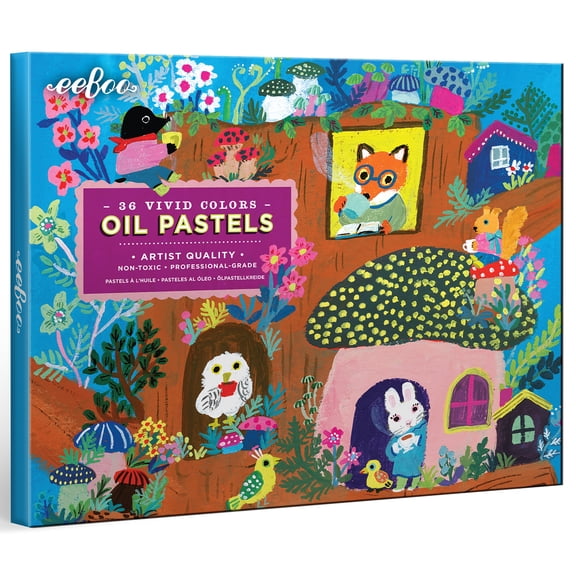 eeBoo: Oil Pastels – Yumi's Mushroom House - 36 Colors, Artist-Quality Sticks, Blendable Soft Texture, Hardcover Box, Adults-Kids, Art-Craft Supplies