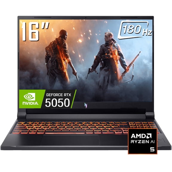 Acer Nitro V 16 Gaming Laptop, 16" 1920 x 1200 WUXGA 180Hz IPS LCD Display, AMD Ryzen 5 240, NVIDIA RTX 5050 8GB GDDR7, WIFI 6E, Backlit KB, Win11 Home(16GB DDR5 / 512GB SSD)