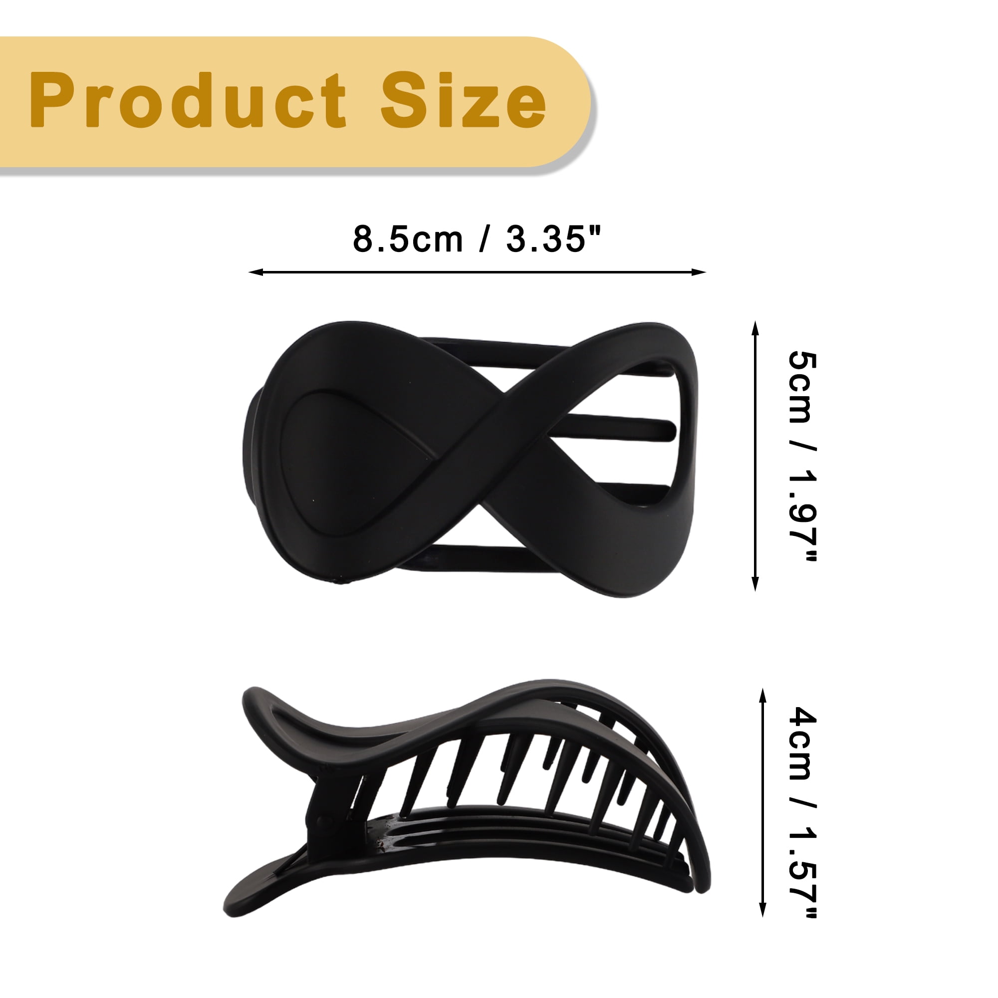 Unique Bargains 2Pcs Flat Hair Clips Flat Claw Clips Thick Hair Amber Black
